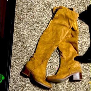 Suede knee high boots tan